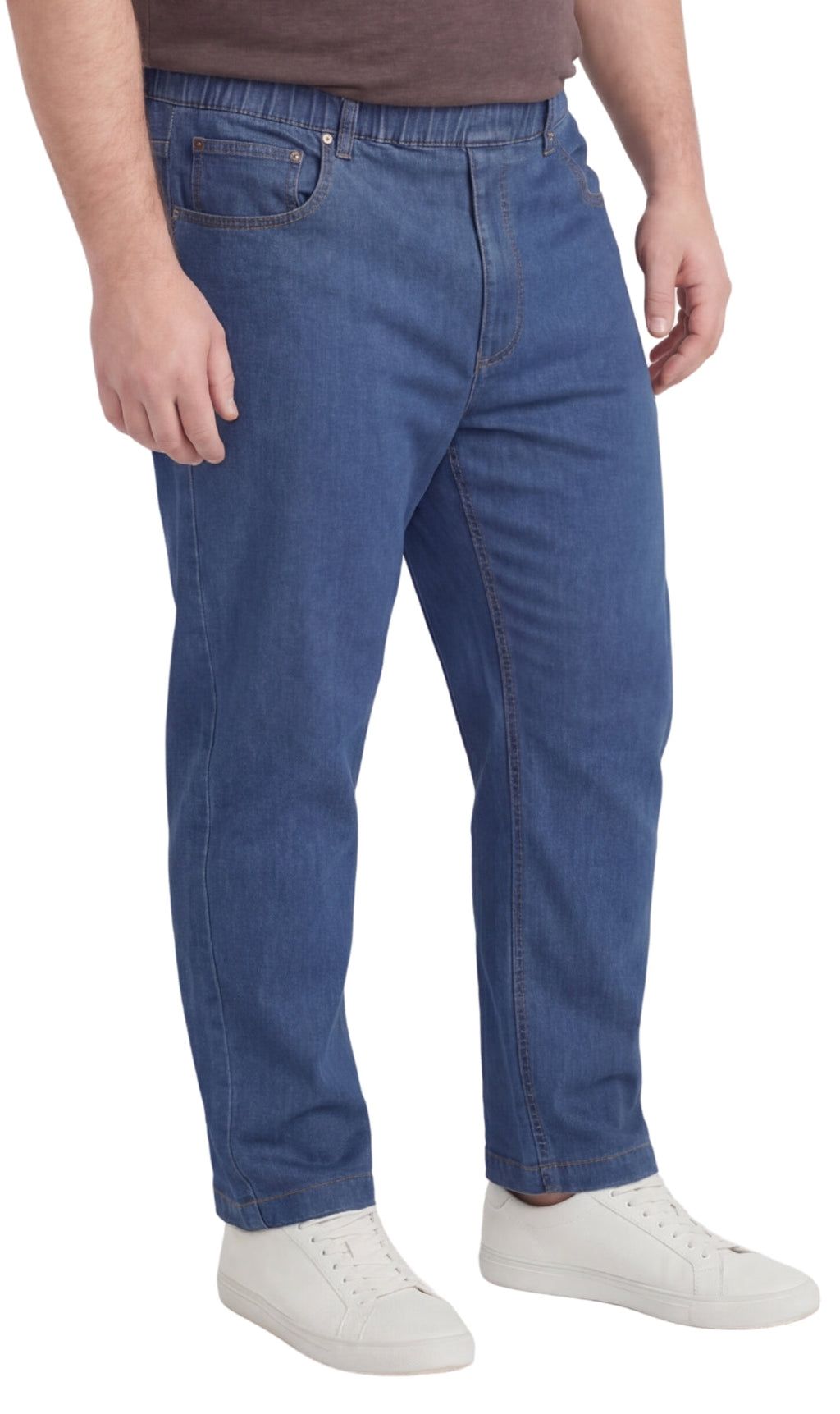 Men’s Lightweight Casual Elastic Waist Pull-On Jeans – Denim & Twill Pants with Easy Fit