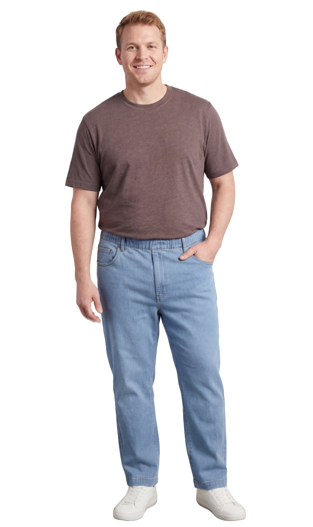 Men’s Lightweight Casual Elastic Waist Pull-On Jeans – Denim & Twill Pants with Easy Fit